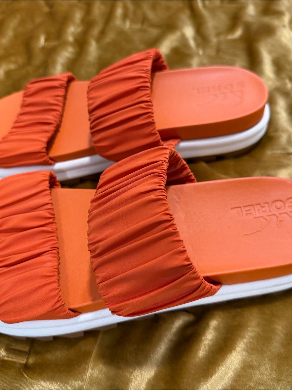 Sorel Orange Ruched Two Strap Slide Sandals for Women